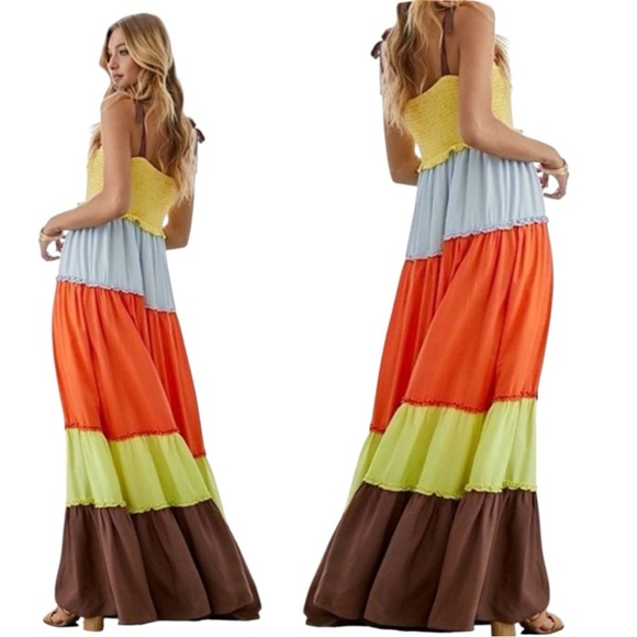 Davi & Dani Colorblock Tiered Maxi Dress - Size Small - Boho, Vacation, Beach - Picture 4 of 16